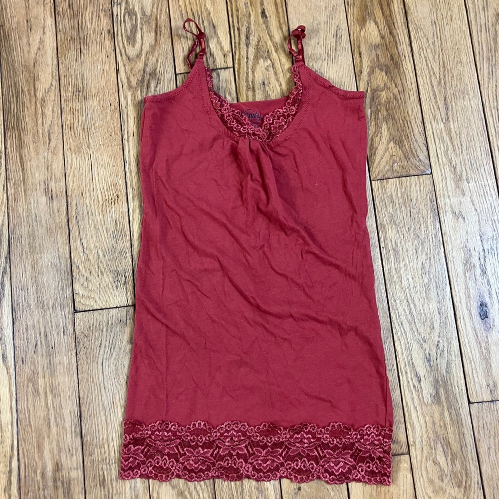 Y2K Vanity Womens Red Lace Trim Camisole Tank Top Adjustable Straps Size Small